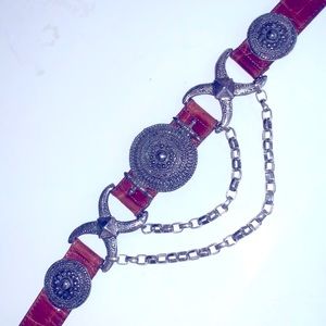 VTG STREETS AHEAD BROWN CROCODILE LEATHER BELT ADJUSTABLE SNAP SILVER HARDWARE